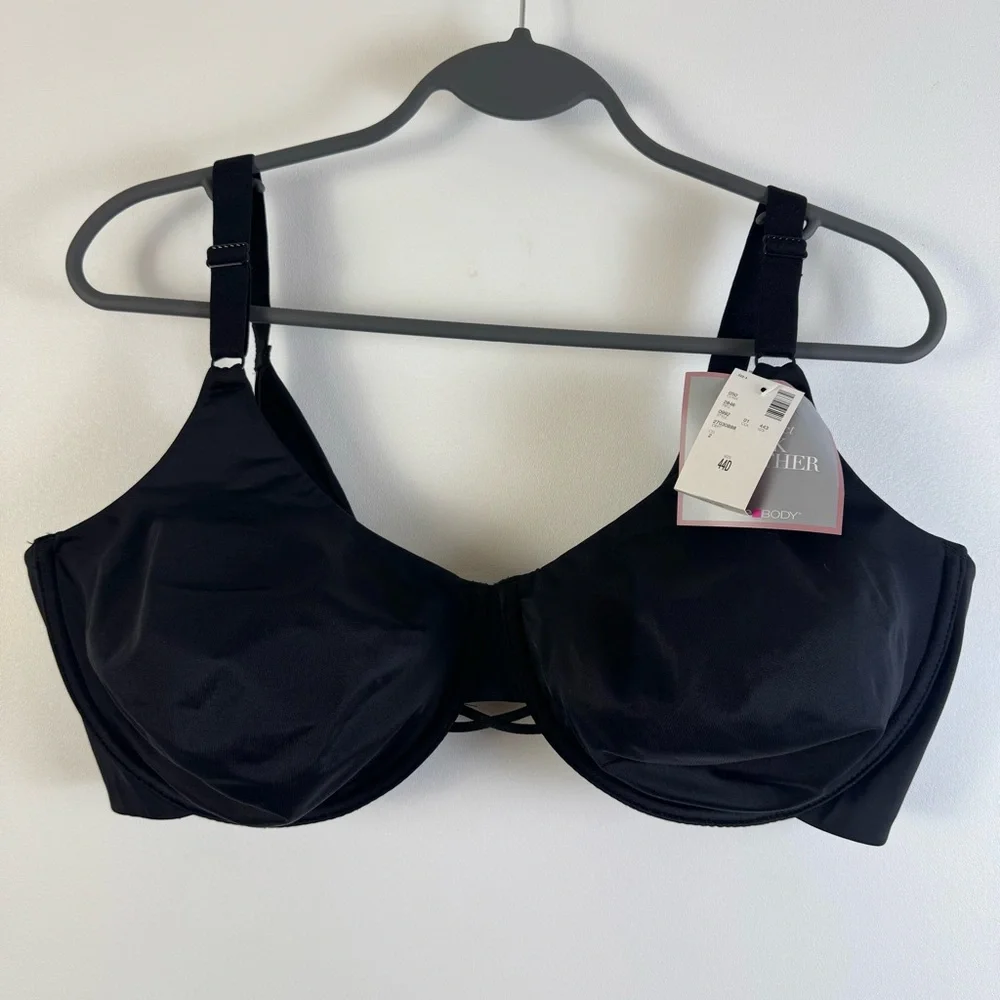 Avenue Body Perfect Back Smoother Bra Black 44D Black Underwire New NWT Everyday